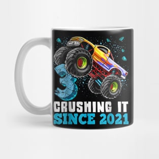 3 Crushing It Since 2021 Monster Truck 3th Birthday Gift Boy Mug